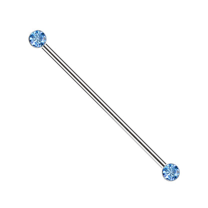 Threadless Push-In CZ Crystal Ends Industrial Barbell - ASTM F-136 Implant Grade Titanium