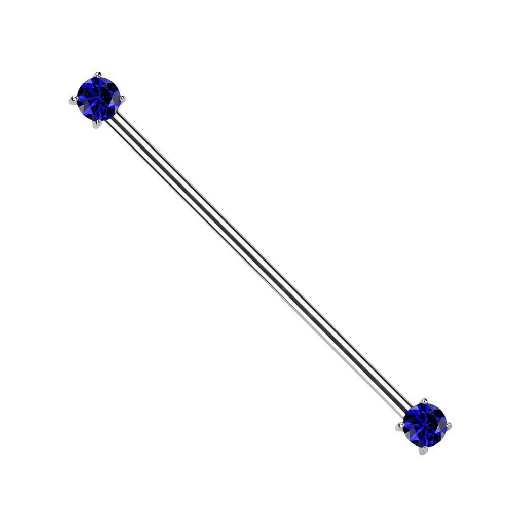 Threadless Push-In Prong Set CZ Crystal Ends Industrial Barbell - ASTM F-136 Implant Grade Titanium