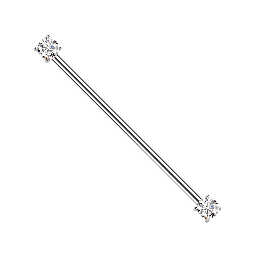 Threadless Push-In Prong Set CZ Crystal Ends Industrial Barbell - ASTM F-136 Implant Grade Titanium