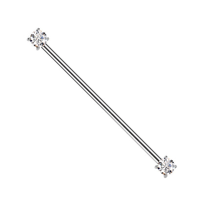 Threadless Push-In Prong Set CZ Crystal Ends Industrial Barbell - ASTM F-136 Implant Grade Titanium