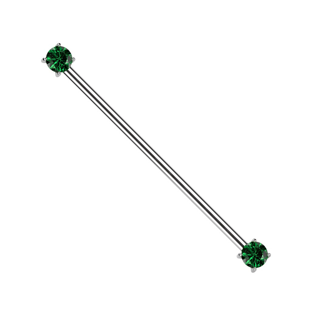 Threadless Push-In Prong Set CZ Crystal Ends Industrial Barbell - ASTM F-136 Implant Grade Titanium