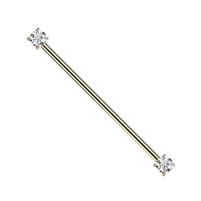 Threadless Push-In Prong Set CZ Crystal Ends Industrial Barbell - ASTM F-136 Implant Grade Titanium