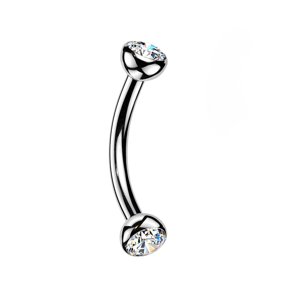 Threadless Push-In Bezel Set CZ Crystal Eyebrow Curved Barbell - ASTM F-136 Implant Grade Titanium