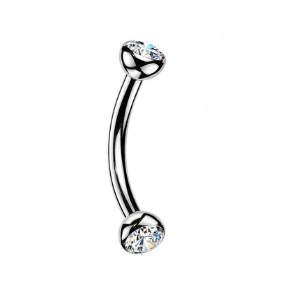 Threadless Push-In Bezel Set CZ Crystal Eyebrow Curved Barbell - ASTM F-136 Implant Grade Titanium