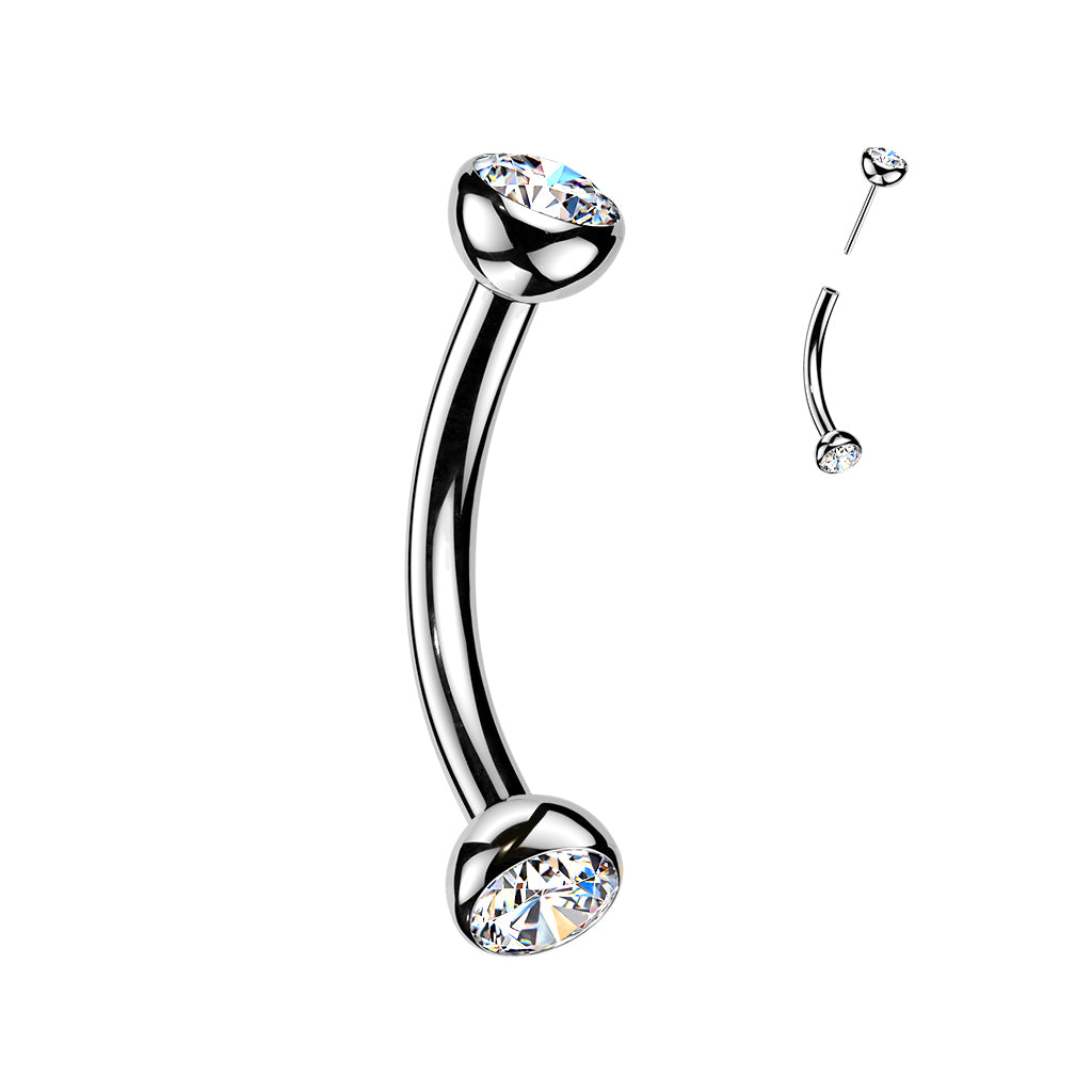 Threadless Push-In Bezel Set CZ Crystal Eyebrow Curved Barbell - ASTM F-136 Implant Grade Titanium