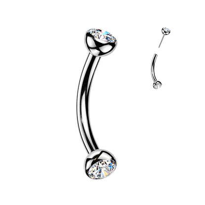 Threadless Push-In Bezel Set CZ Crystal Eyebrow Curved Barbell - ASTM F-136 Implant Grade Titanium