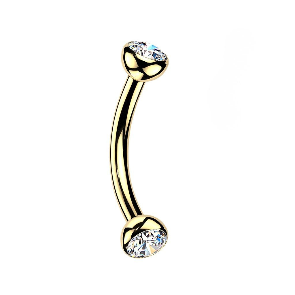 Threadless Push-In Bezel Set CZ Crystal Eyebrow Curved Barbell - ASTM F-136 Implant Grade Titanium