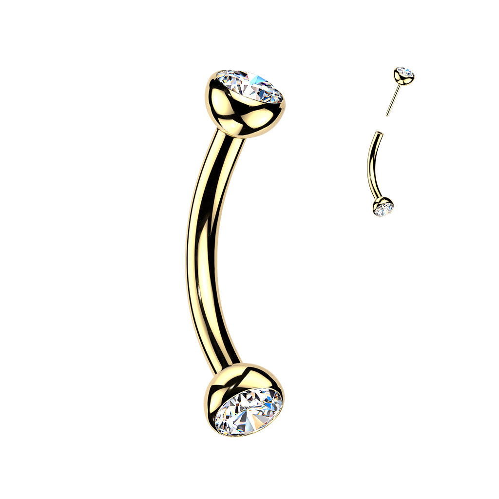 Threadless Push-In Bezel Set CZ Crystal Eyebrow Curved Barbell - ASTM F-136 Implant Grade Titanium