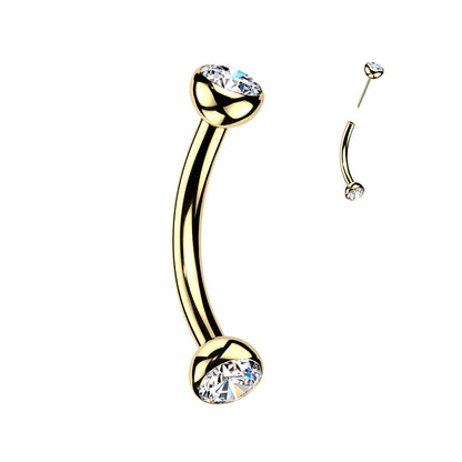 Threadless Push-In Bezel Set CZ Crystal Eyebrow Curved Barbell - ASTM F-136 Implant Grade Titanium