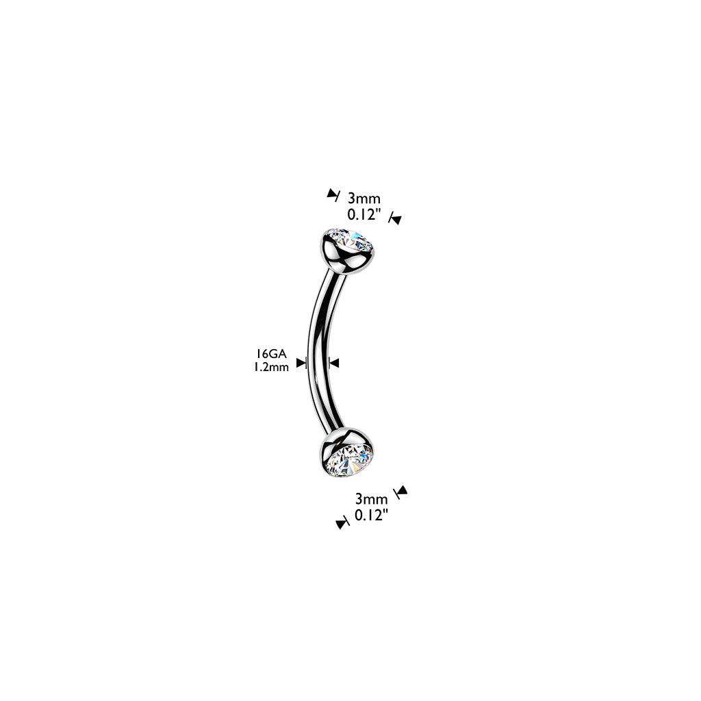 Threadless Push-In Bezel Set CZ Crystal Eyebrow Curved Barbell - ASTM F-136 Implant Grade Titanium