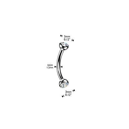 Threadless Push-In Bezel Set CZ Crystal Eyebrow Curved Barbell - ASTM F-136 Implant Grade Titanium