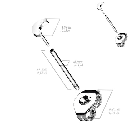 Threadless Crescent Moon Top Stud Earrings - G23 Implant Grade Titanium