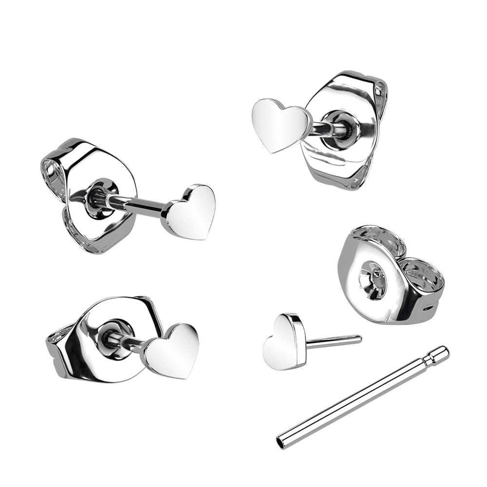 Threadless Heart Shaped Top Stud Earrings - G23 Implant Grade Titanium