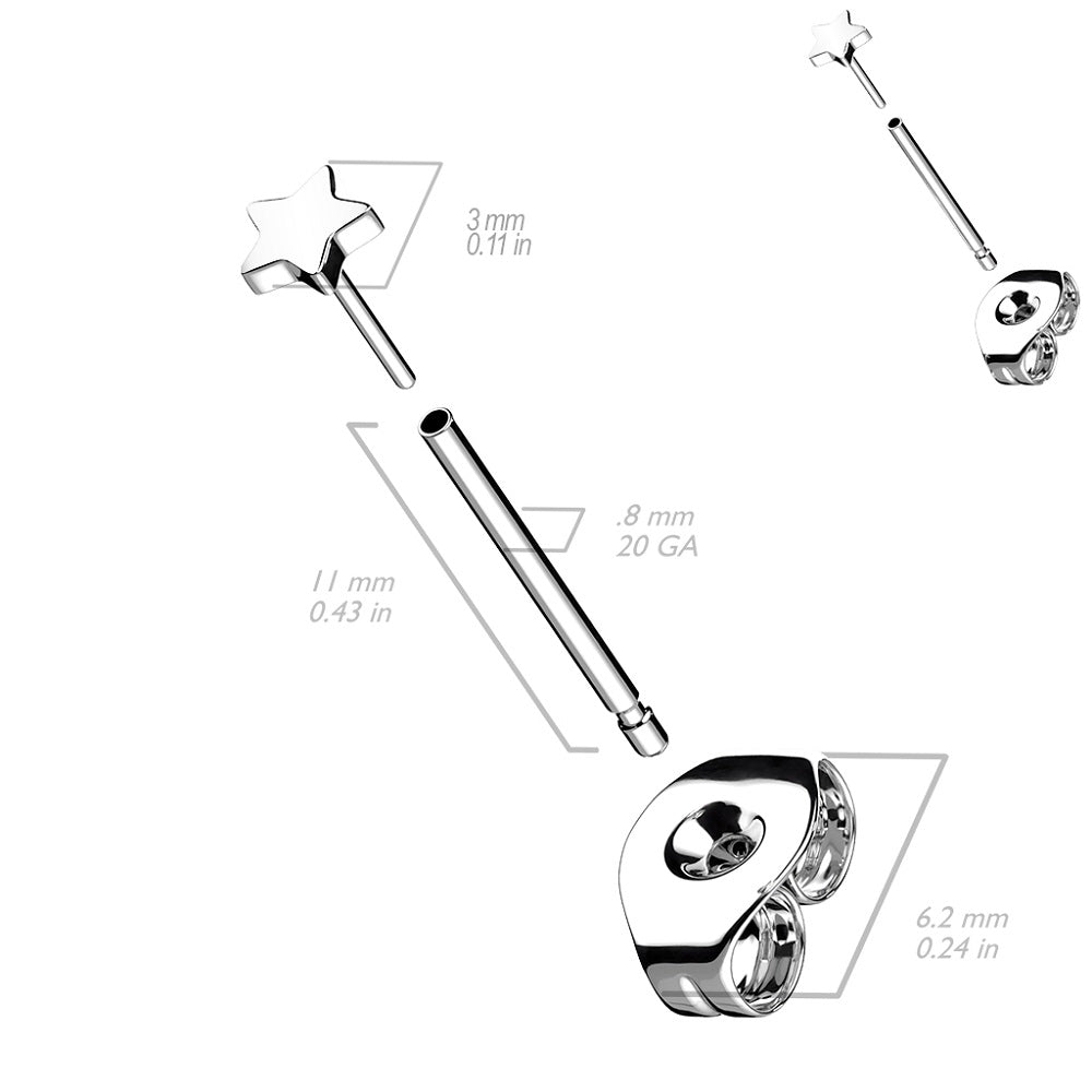 Threadless Star Shaped Top Stud Earrings - G23 Implant Grade Titanium