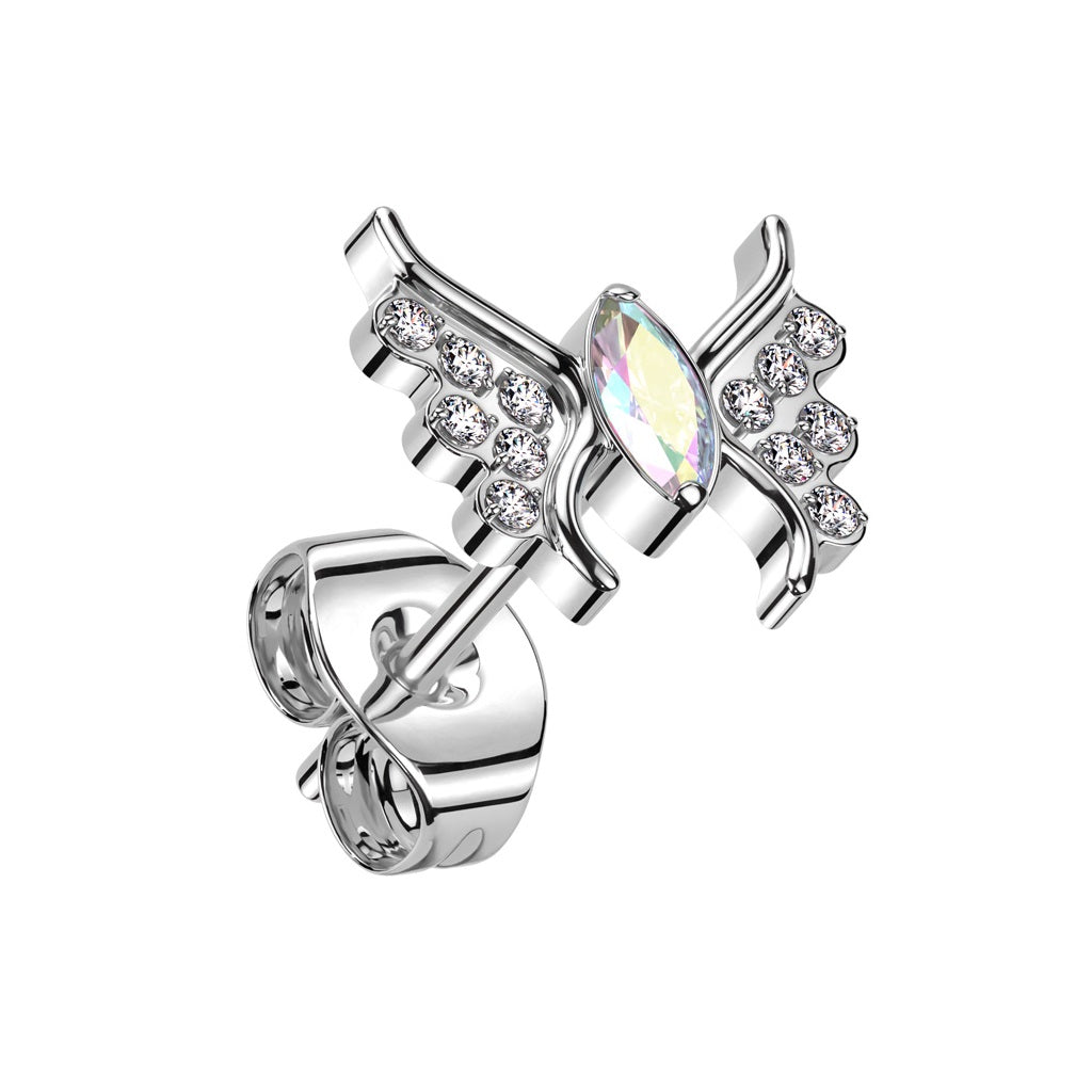 Threadless Push-In CZ Crystal Butterfly Stud Earring - ASTM F-136 Implant Grade Titanium