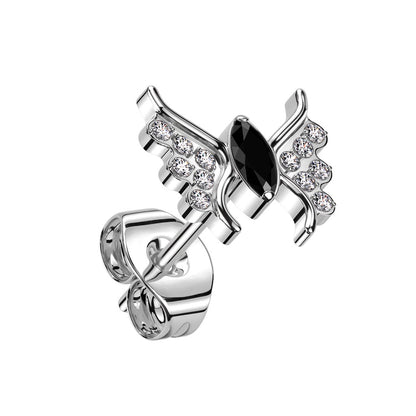 Threadless Push-In CZ Crystal Butterfly Stud Earring - ASTM F-136 Implant Grade Titanium