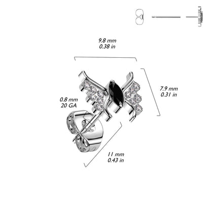 Threadless Push-In CZ Crystal Butterfly Stud Earring - ASTM F-136 Implant Grade Titanium