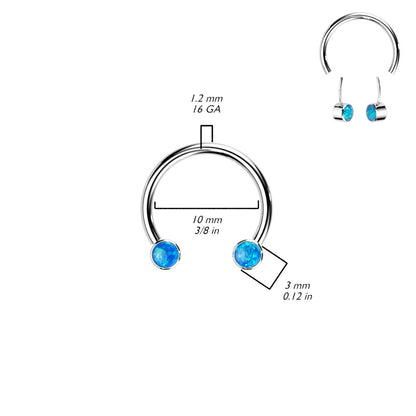 Threadless Synthetic Opal Ends Horseshoe Circular Barbell - F136 Implant Grade Titanium