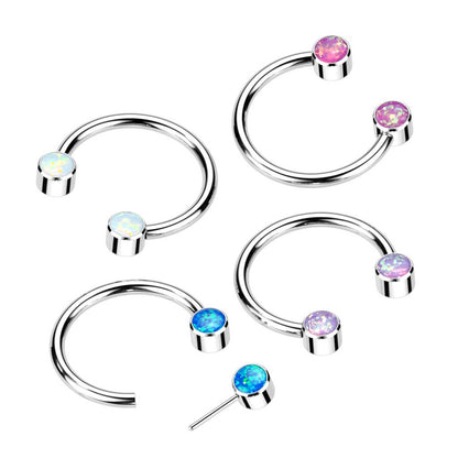 Threadless Synthetic Opal Ends Horseshoe Circular Barbell - F136 Implant Grade Titanium