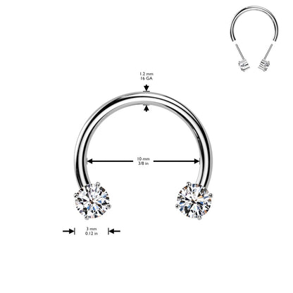 Threadless Push-In Prong Set CZ Crystal Horseshoe Circular Barbell - ASTM F-136 Implant Grade Titanium