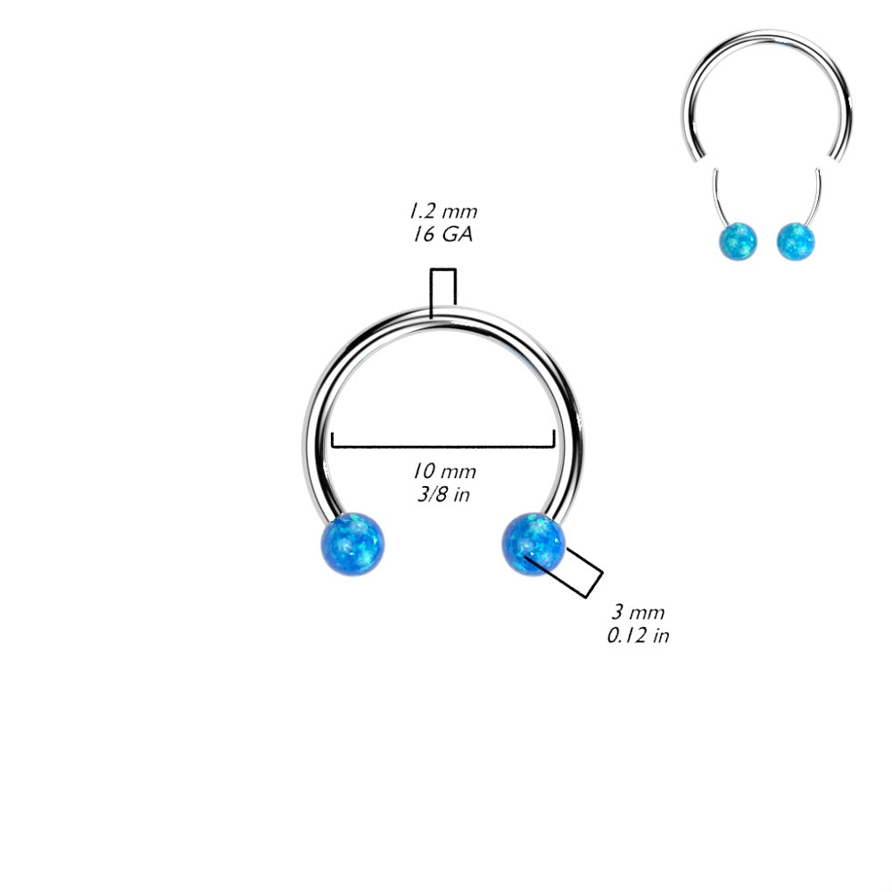 Threadless Synthetic Opal Ball Ends Horseshoe Circular Barbell - F136 Implant Grade Titanium