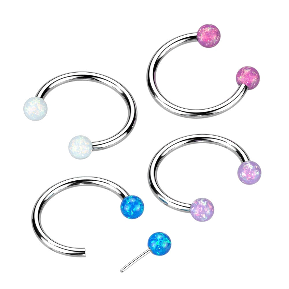 Threadless Synthetic Opal Ball Ends Horseshoe Circular Barbell - F136 Implant Grade Titanium