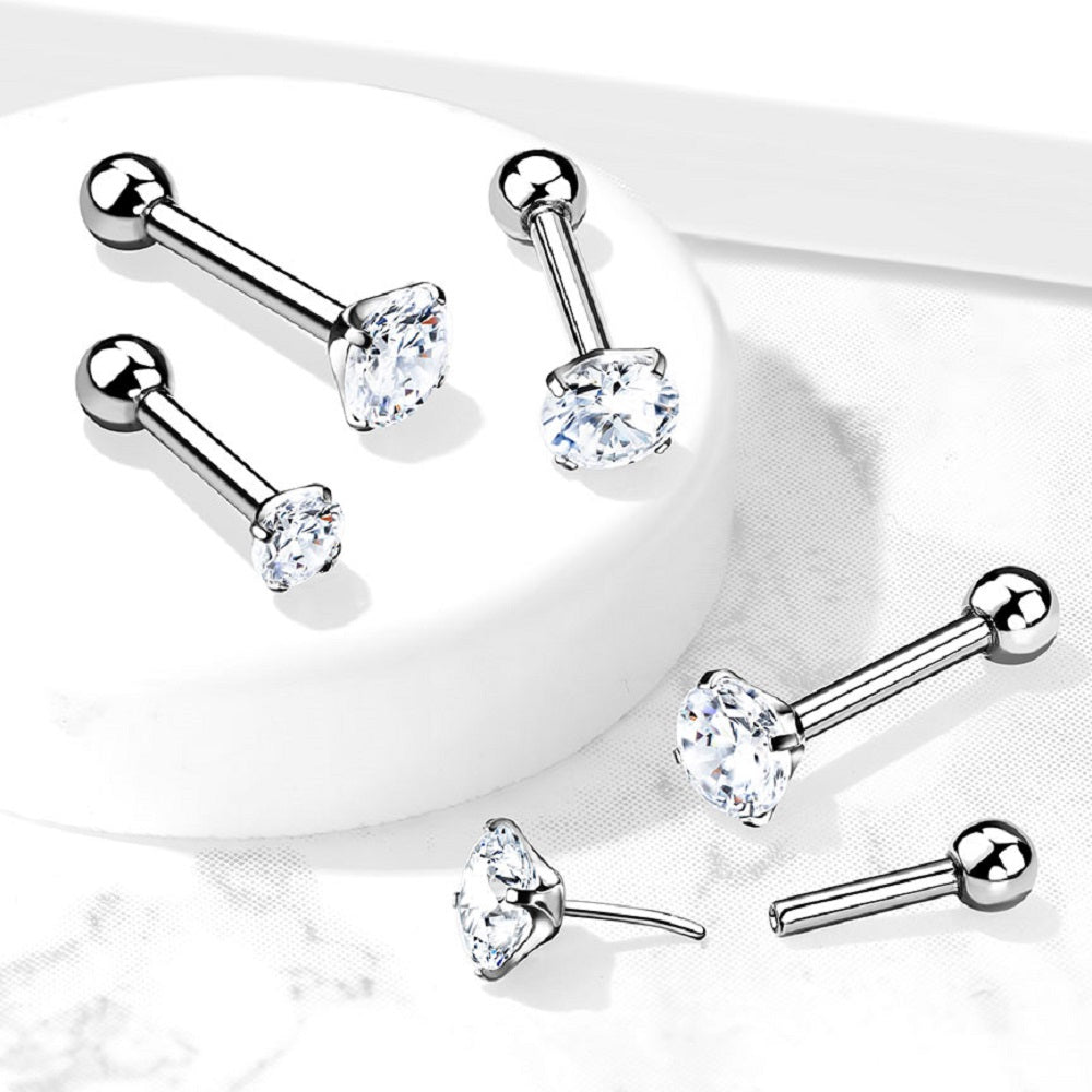 Threadless Push-In CZ Crystal Barbell Stud - G23 Implant Grade Titanium