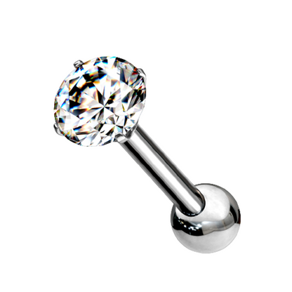 Threadless Push-In CZ Crystal Barbell Stud - G23 Implant Grade Titanium