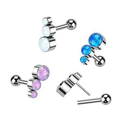 Threadless Push In Descending Synthetic Opals Curved Top Barbell Stud - F136 Implant Grade Titanium