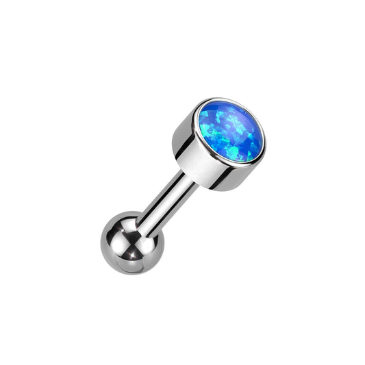 Threadless Push-In Bezel Set Synthetic Opal Barbell Stud - ASTM F-136 Implant Grade Titanium