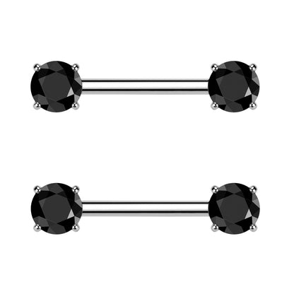 Threadless Push-In Prong Set CZ Crystal Ends Nipple Barbells - Pair - ASTM F-136 Implant Grade Titanium