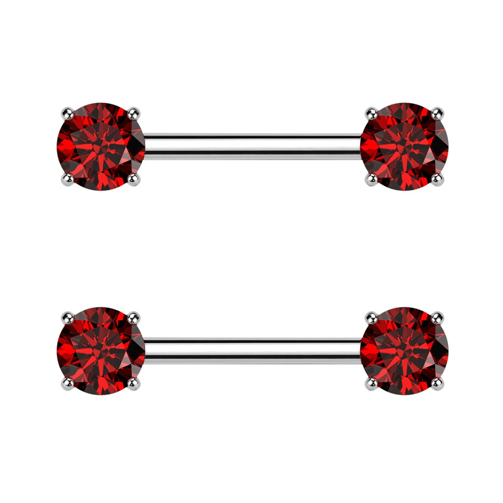 Threadless Push-In Prong Set CZ Crystal Ends Nipple Barbells - Pair - ASTM F-136 Implant Grade Titanium