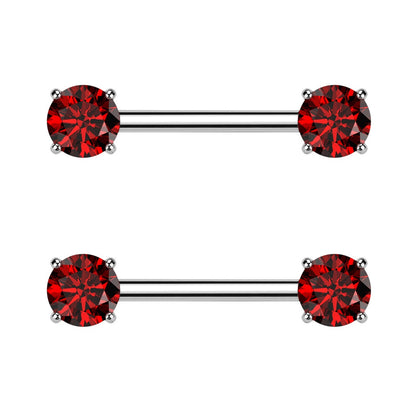 Threadless Push-In Prong Set CZ Crystal Ends Nipple Barbells - Pair - ASTM F-136 Implant Grade Titanium