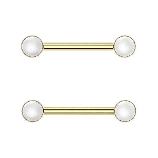 Threadless Push-In Synthetic Pearl Nipple Barbells - Pair - ASTM F-136 Implant Grade Titanium