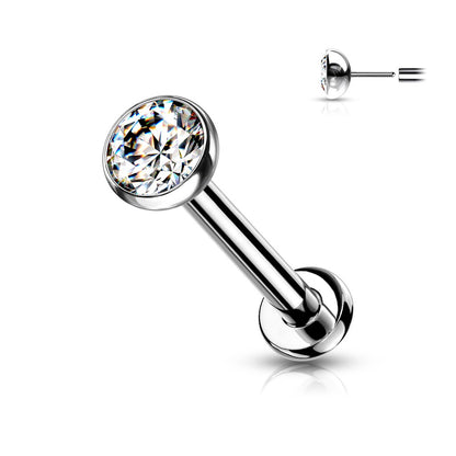 Petite 8mm Barbell Threadless Push-in Crystal Flat Back Stud - Implant Grade Titanium