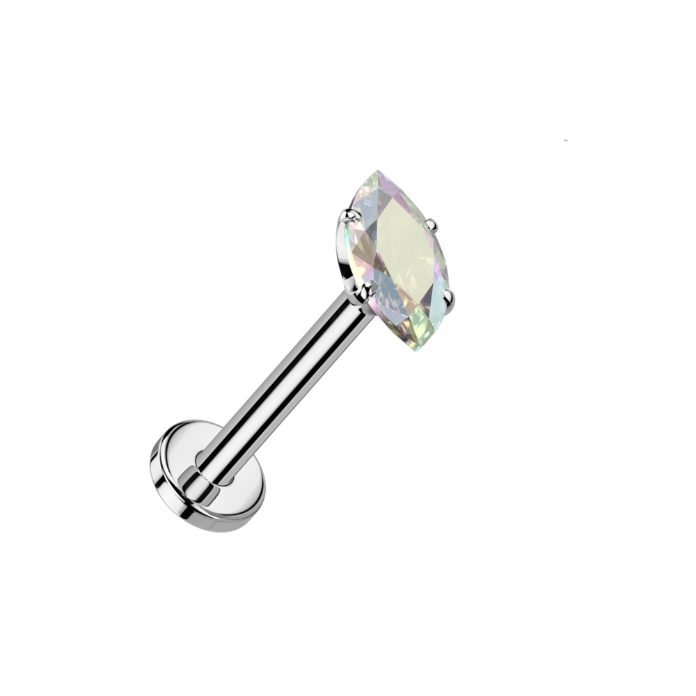 Threadless Push-in Prong Set CZ Crystal Marquise Flat Back Stud - ASTM F-136 Implant Grade Titanium
