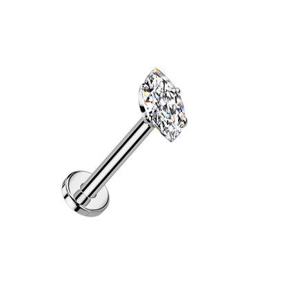 Threadless Push-in Prong Set CZ Crystal Marquise Flat Back Stud - ASTM F-136 Implant Grade Titanium