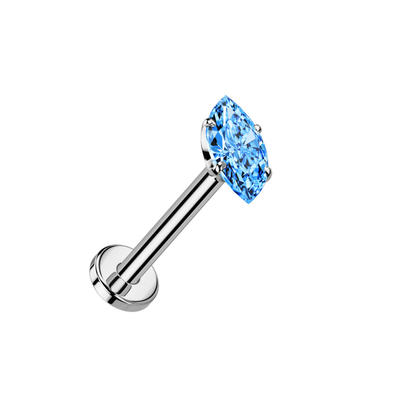 Threadless Push-in Prong Set CZ Crystal Marquise Flat Back Stud - ASTM F-136 Implant Grade Titanium