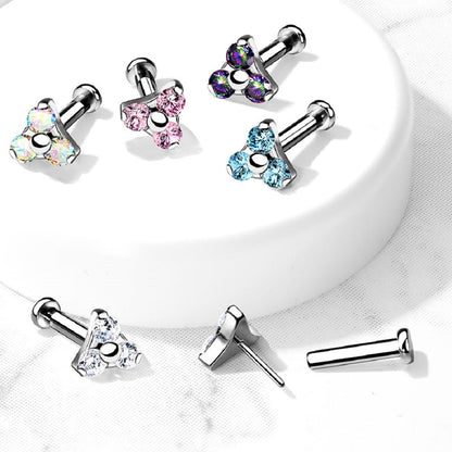 Threadless Push-in CZ Crystal Triangle Top Barbell Stud - G23 Implant Grade Titanium