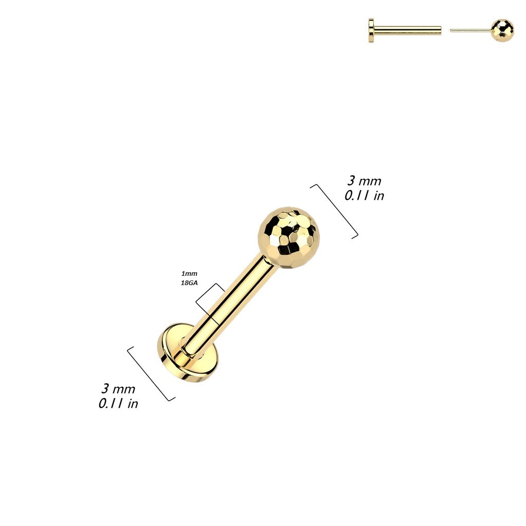 Threadless Push-In Faceted Ball Top Flat Back Stud - ASTM F-136 Implant Grade Titanium