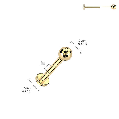 Threadless Push-In Faceted Ball Top Flat Back Stud - ASTM F-136 Implant Grade Titanium