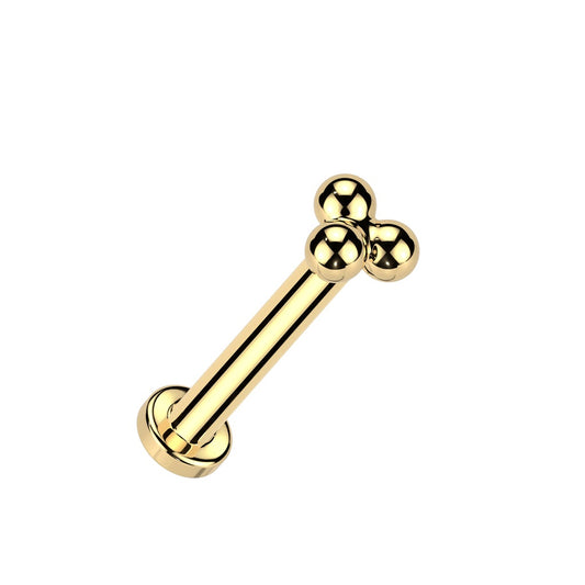 Threadless Push-In Triple Ball Cluster Flat Back Stud - Gold PVD ASTM F-136 Implant Grade Titanium