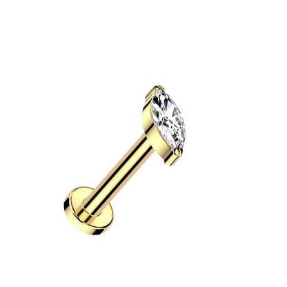 Threadless Push-in CZ Crystal Marquise Flat Back Stud - ASTM F-136 Implant Grade Titanium