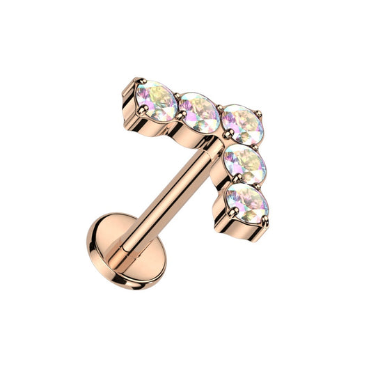 Threadless Push-in CZ Crystal Lined Chevron Shaped Flat Back Stud - ASTM F-136 Implant Grade Titanium