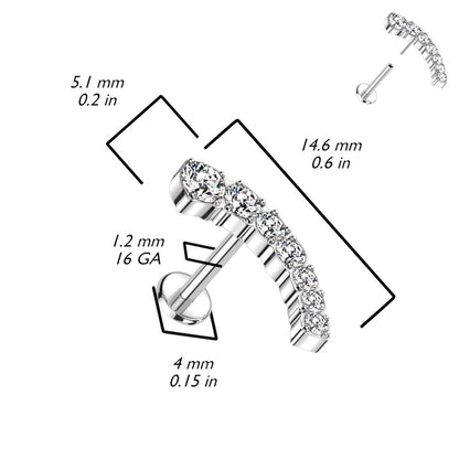 Threadless Push-in Descending CZ Crystal Curved Top Flat Back Stud
 - F136 Implant Grade Titanium