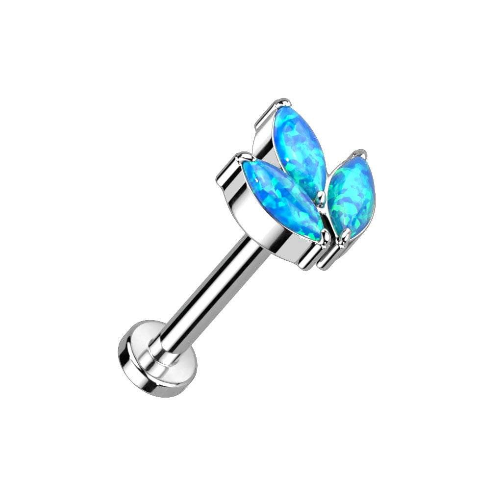 Threadless Push-In Synthetic Opal Triple Marquise Top Flat Back Stud - ASTM F-136 Implant Grade Titanium