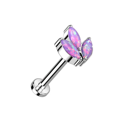 Threadless Push-In Synthetic Opal Triple Marquise Top Flat Back Stud - ASTM F-136 Implant Grade Titanium