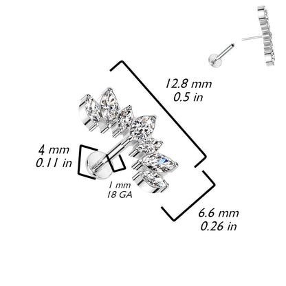 Multi CZ Crystal Marquise Curved Top Threadless Stud - F136 Implant Grade Titanium