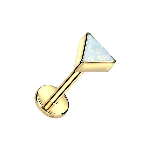 Threadless Push-In Synthetic Opal Triangle Top Flat Back Stud - ASTM F-136 Implant Grade Titanium