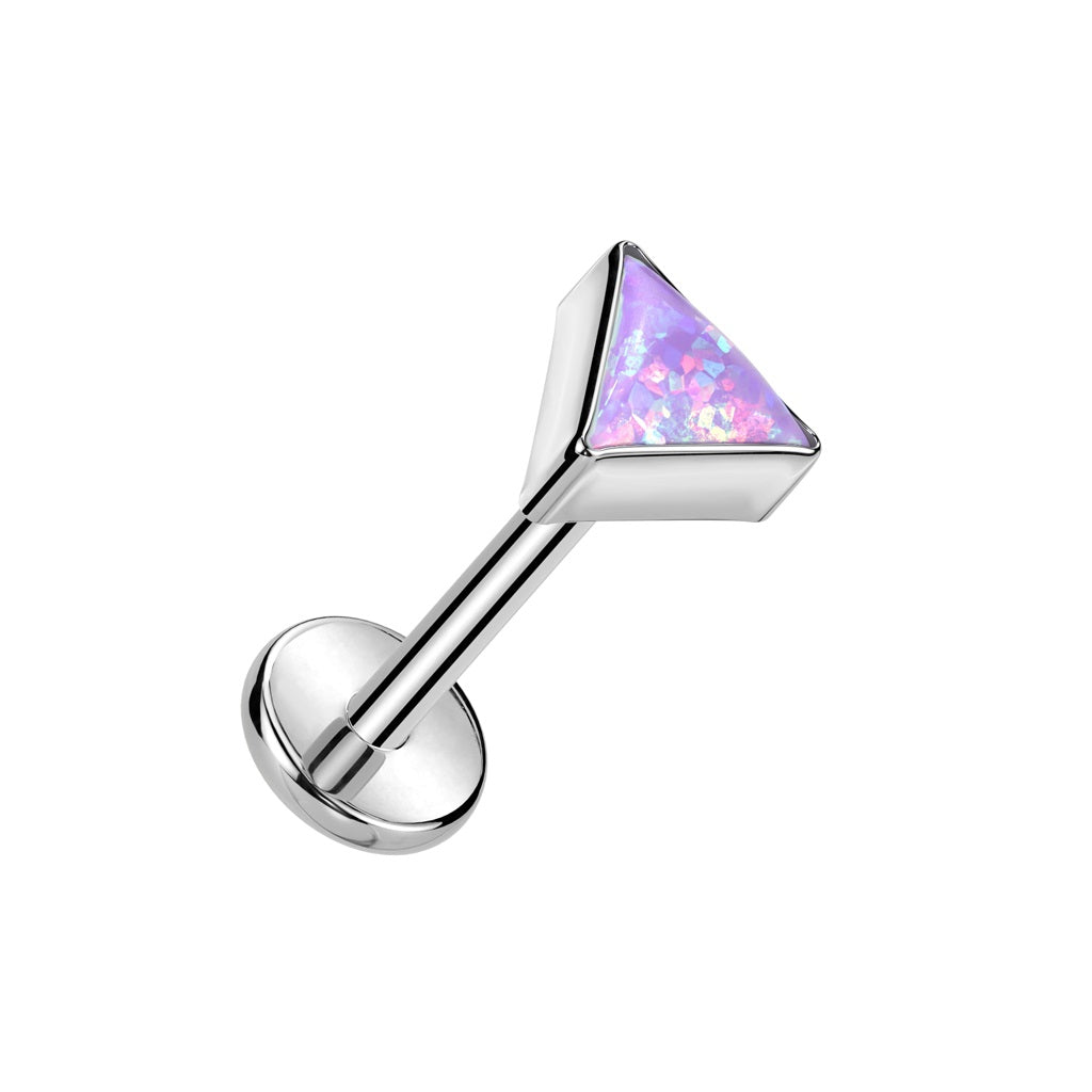 Threadless Push-In Synthetic Opal Triangle Top Flat Back Stud - ASTM F-136 Implant Grade Titanium